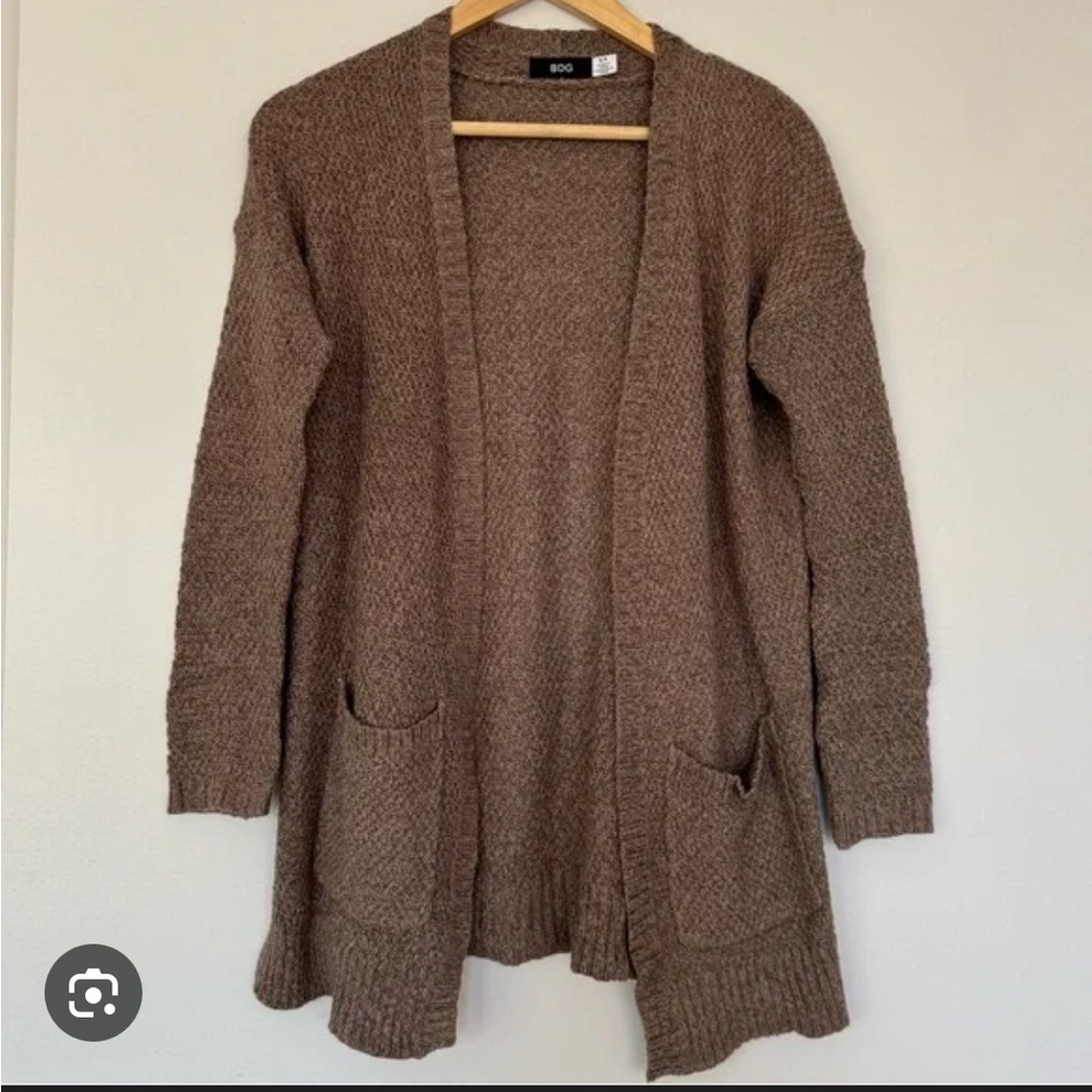BDG open-front knitted cardigan in brown with pockets